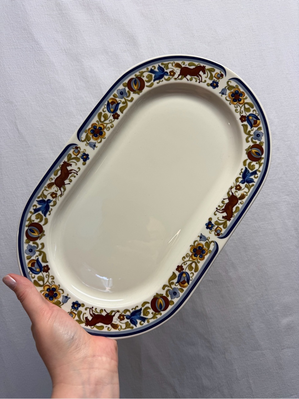 Horse dishes villeroy & boch troubadour serving platter folk art